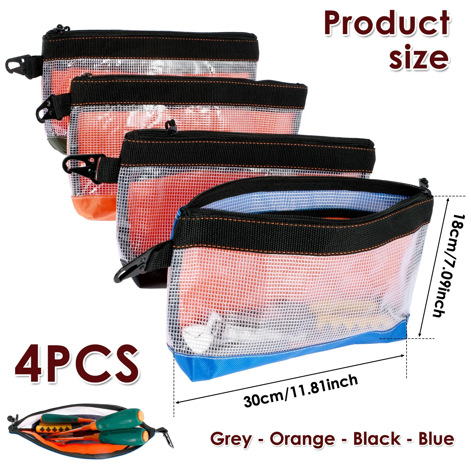 4Pcs Clear Tool Pouch Waterproof Oxford Cloth Small Tool Bag Anti-Static Tool Storage Organizer Durable Tool Pouch Bag Zipper