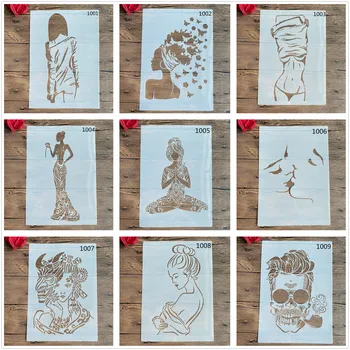 DIY 캐릭터 소녀 스텐실 벽 그림 스크랩북 색칠 엠보싱 앨범 장식 종이 카드 템플릿 벽, A4 29x21cm