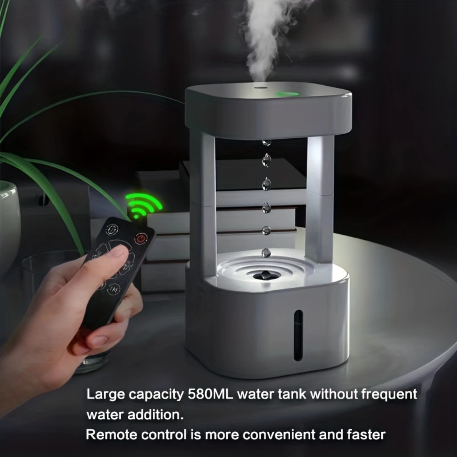 

580ML Humidifiers For Bedroom, Anti Gravity Cool Mist Humidifier,Water Drop Humidifier With Levitating Plant, Portable Air Enric