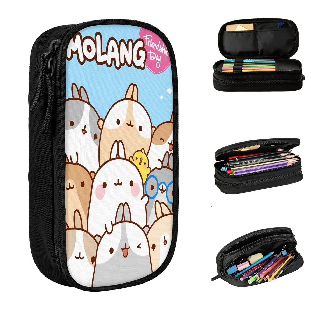 

Molang забавный мультяшный пенал, двухслойный пенал для девочек и мальчиков, милые школьные пеналы для колледжа, органайзер для канцелярских принадлежностей