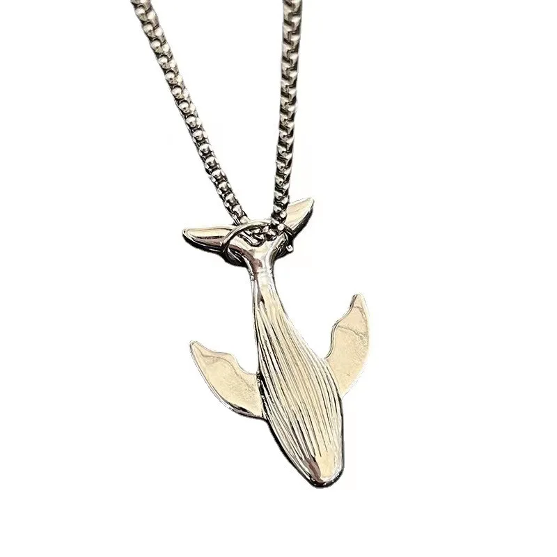 Fashion Trend Whale Stainless Steel Pendant Necklace for Men Exquisite High-end Design Small Whale Cold Wind Long Sweater Chain