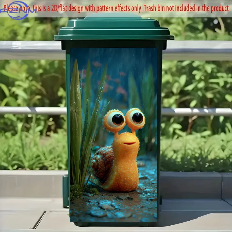 1pc 2D Flat Trash Can Sticker, Self-Adhesive Snail in Rainy Day Design Decal for Outdoor Bins and Wall/Kitchen Decor, 2D Flat