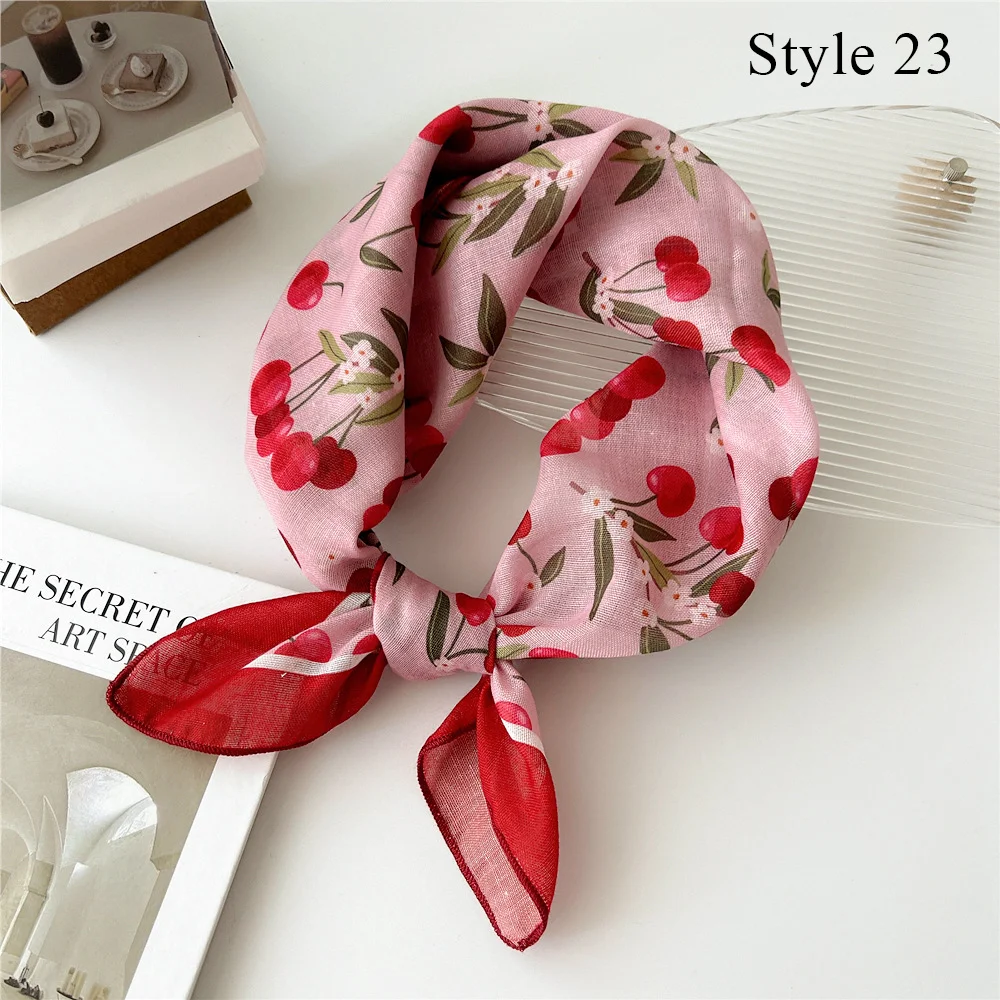 Fashion Cotton Linen Shawl Square Scarf for women sweet Cherry Print Hijabs Ladies Wraps summer sunscreen Bandanas Head scarf