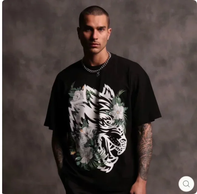 

2025 Men's Cotton T-Shirt Wolf Head Printing Loose Breathable Short Sleeve Fitness Top Unisex Oversized T-Shirt