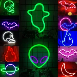 Halloween neon lights, USB/battery powered, Halloween room party game room, bedroom, party LED indoor night lights