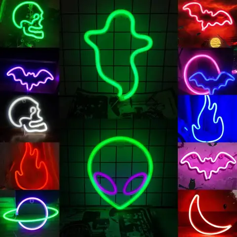Decorazione da parete al neon a LED con spirito di pipistrello di Halloween per regalo di festa - Atmosfera terrificante - Alimentata tramite USB o a batteria