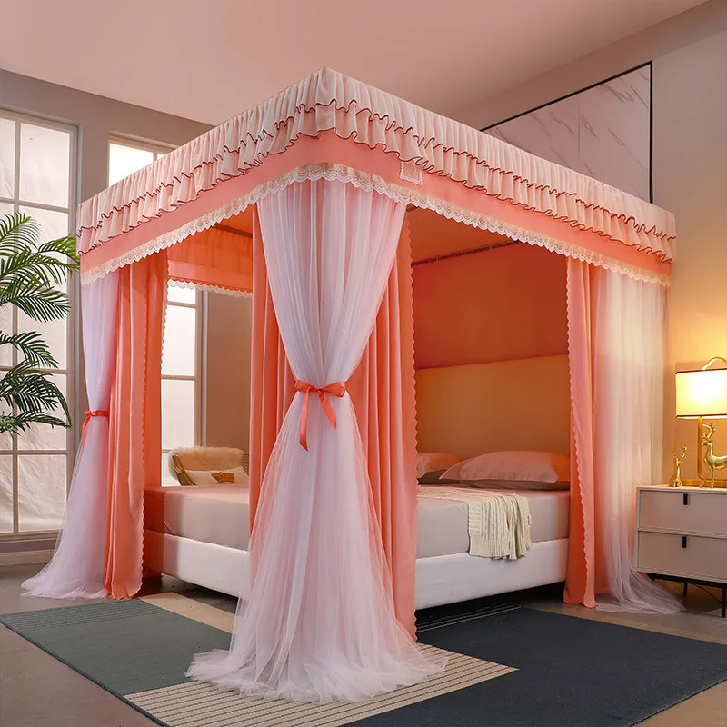 

Four Season Quadrate Palace Mosquito Net with Frame Romantic Shading Bed Curtain Canopy Nets Three-door Bedcover Curtain