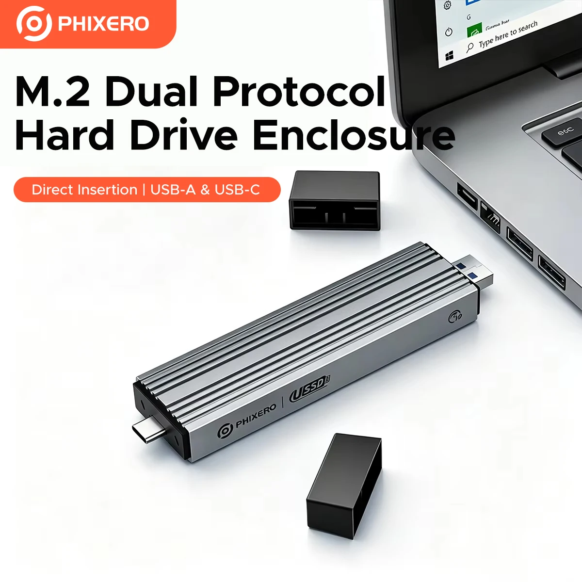 PHIXERO Dual Protocols M.2 NVME NGFF SATA Enclosure USB A Type C SSD External HD Hard Drive Case M2 Gen2 Storage Box for Laptop