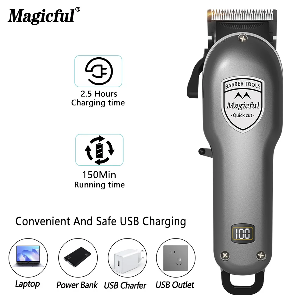 Magicful Fashion Professional Finish Hair Trimmer For Men Rechargeable Li-ion Battery Shaving Adjustable Electric Hair Clipper