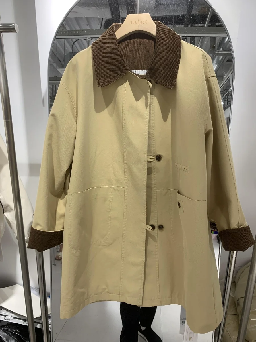 

Color Blo Loose Women's Coat Spring Autumn New Sle Casual Medium Length ular Outerwear Korean Version Cotton Polyester
