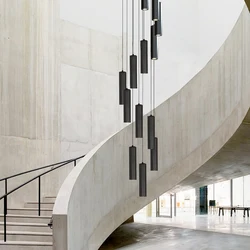 Villa Pendant Light Modern Stairs High Ceiling Black Led Ceiling Hanging Lamp Staircase Chandelier