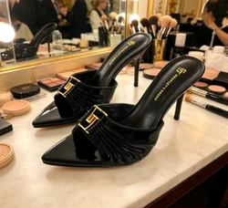 Summer New Women's Fashion Slippers with Pointed Toes, Fish Mouth Shoes, High Quality Genuine Leather Party Shoes Sizes 35-44