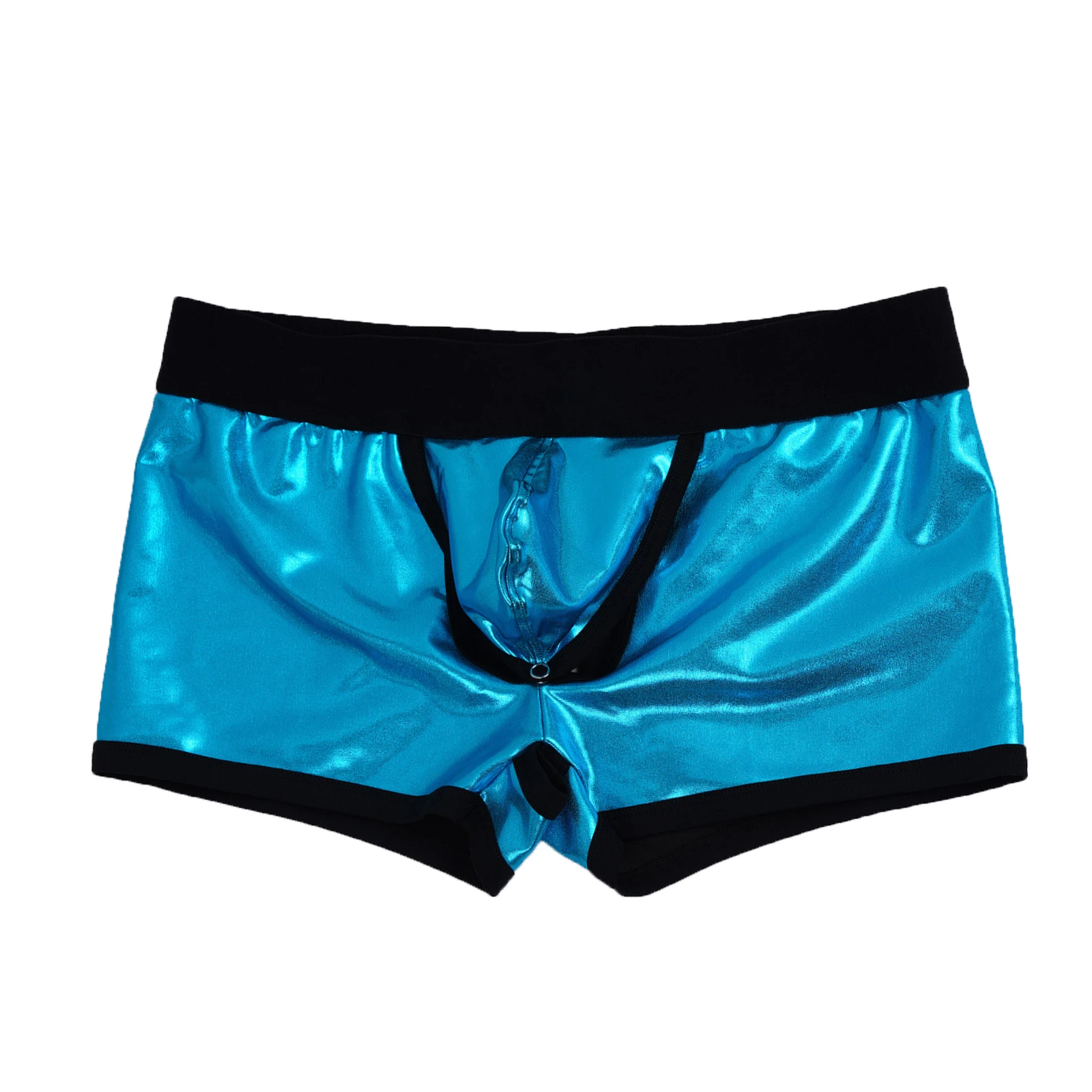 Mens Boxer Shorts Metallic Shiny Cut Out Pouch with Cover Open Back Low Rise Underwear Underpants Lingerie Sleepwear Nightwear