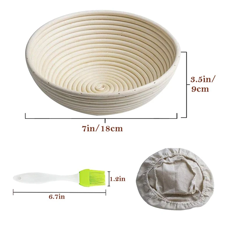 2Pcs 7 Inch Proofing Basket Round Bread Proofing Basket With Liner Eco-Friendly Natural Rattan For Professional & Home Bakers,Ar