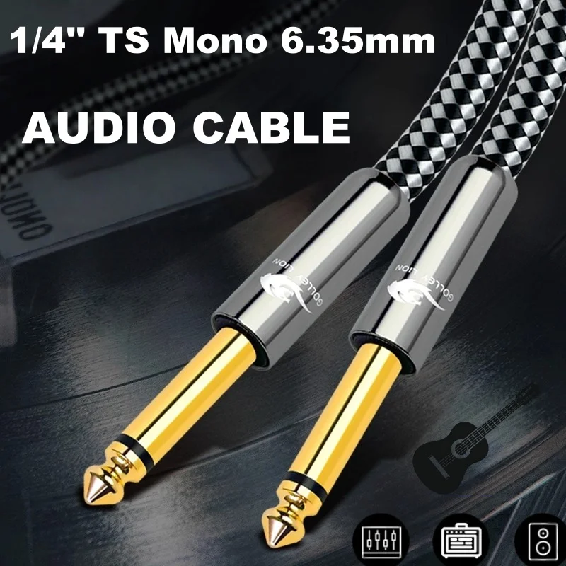 Cable de Audio TS Mono de 1/4 pulgadas, 6,35mm, macho a macho, para amplificador, efectos mezcladores, guitarra eléctrica, bajos, teclado, cables de instrumentos