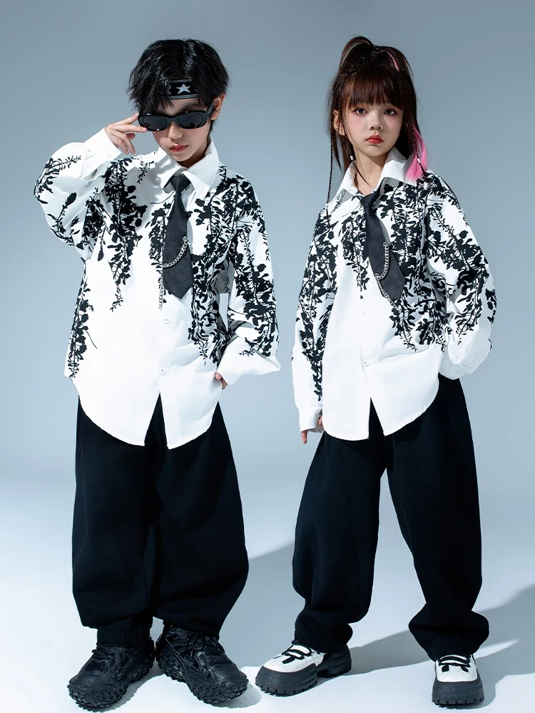 Children Hip Hop Dance Costumes For Kids Loose Shirts Hiphop Pants Streetwear Girls Jazz Performance Stage Rave Clothes DQS15807