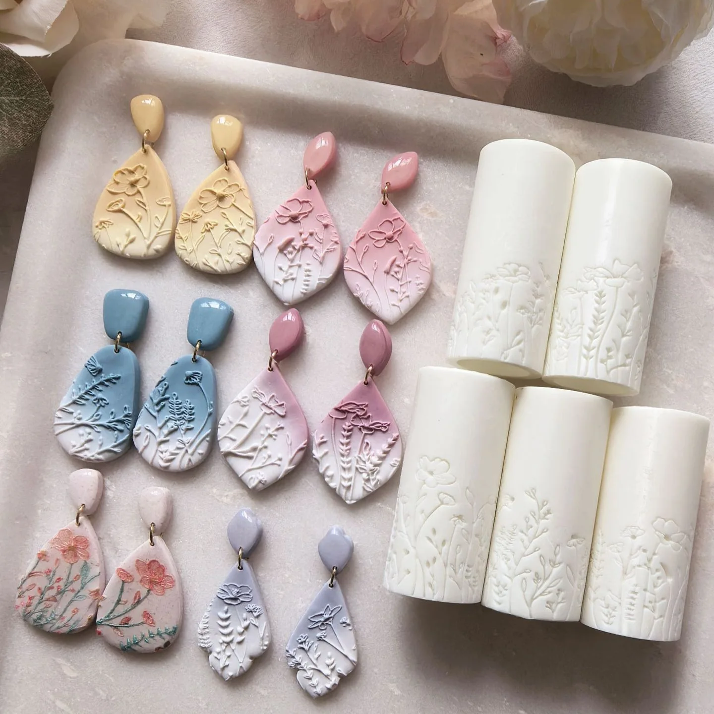 Ensemble de rouleaux à texture botanique, 5 modèles de rouleaux de gaufrage à motifs floraux pour la fabrication de bijoux en argile polymère