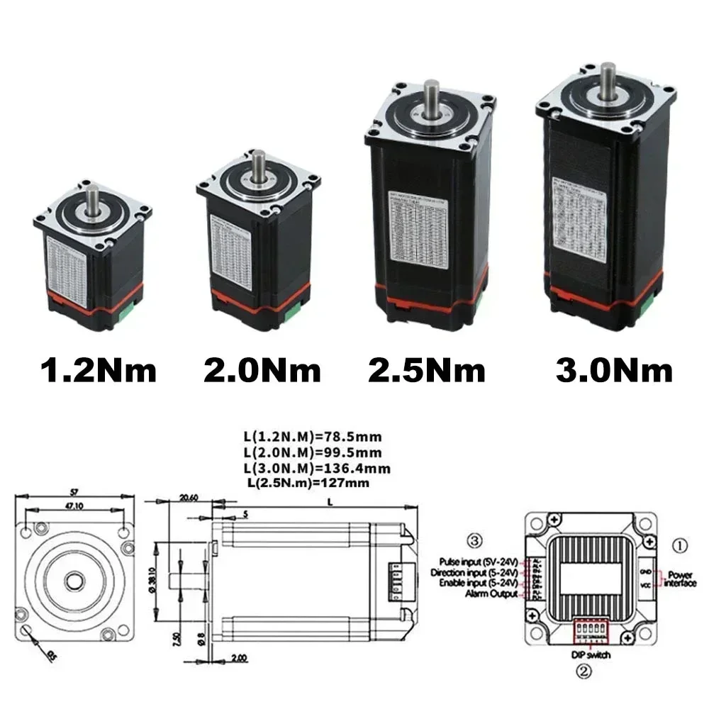 Nema23 57mm Kit Driver motore integrato ad anello chiuso servomotore ibrido All-in-one 1.2nm/2Nm/2.5nm/3Nm 8mm con Encoder per CNC