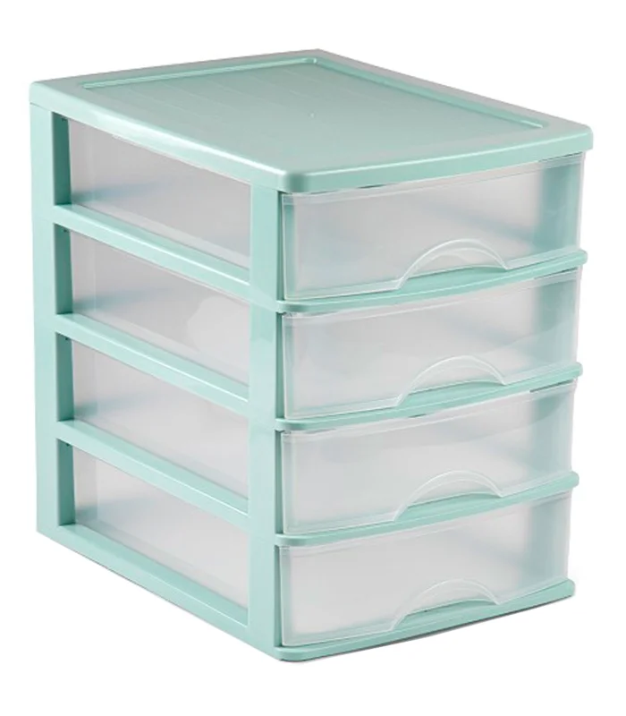 Tradineur Tabletop Drawer, Plastic, Transparent 4 Drawers, Storage Tower, Wardrobe, Bathroom, Office, Made in