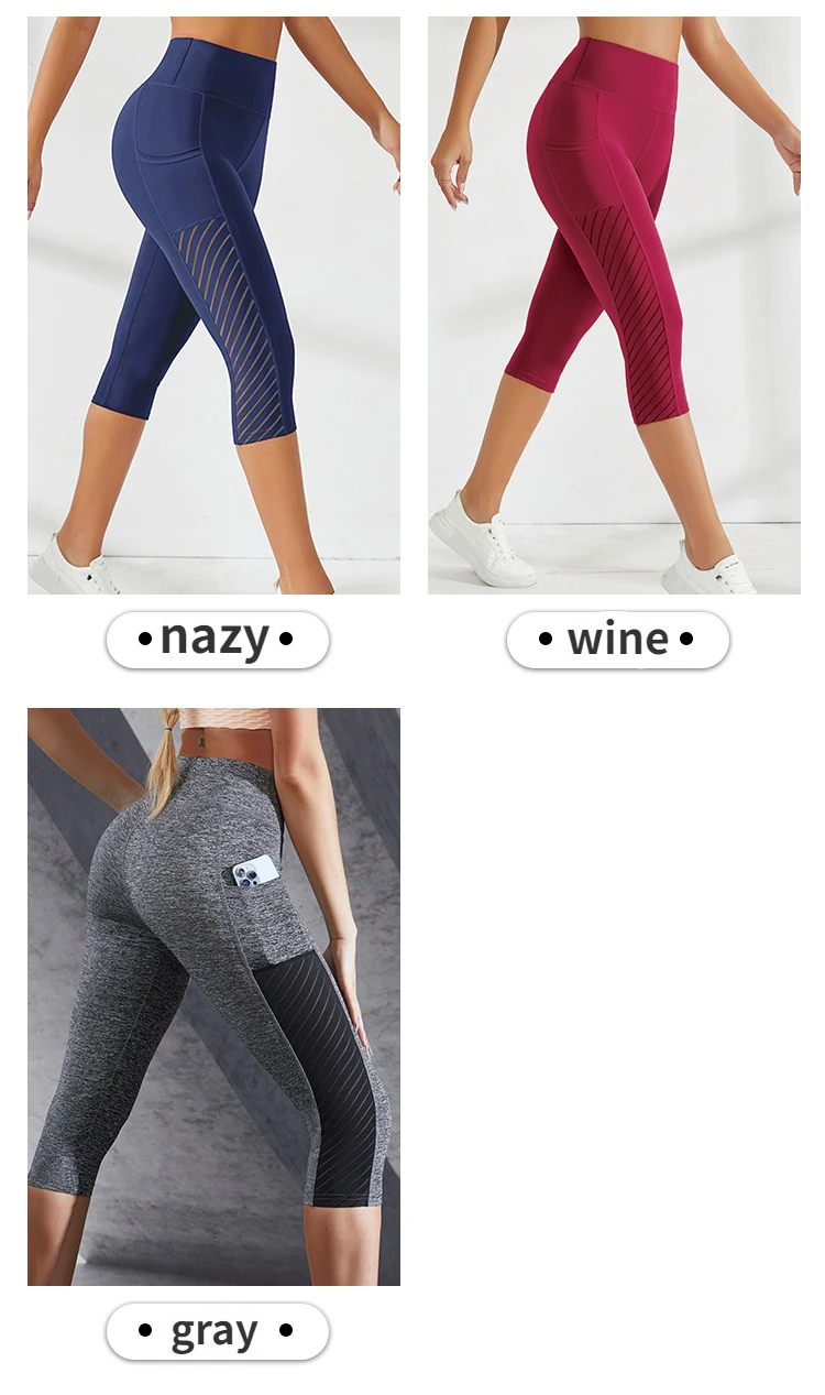 Mesh Yoga Shorts weibliche High Taille Tasche Sport Shorts Push-up Butt Workout Laufen schnell trocknende und atmungsaktive Casual Shorts – Detail 5