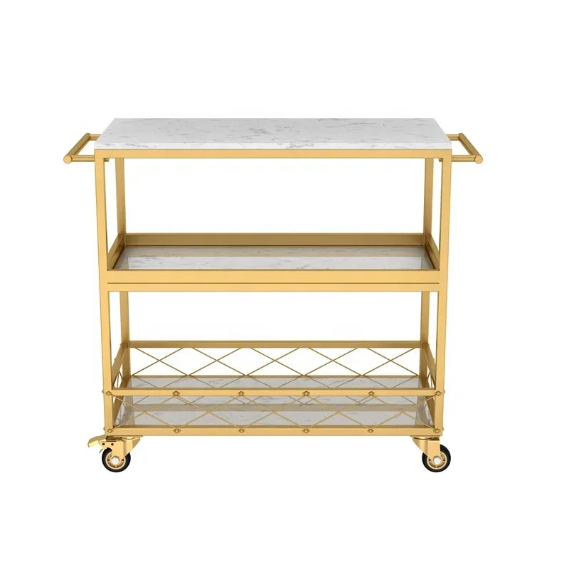 Industrial Vintage Style Hotel Kitchen Furniture metal Rolling Service Utility Trolley Bar Cart