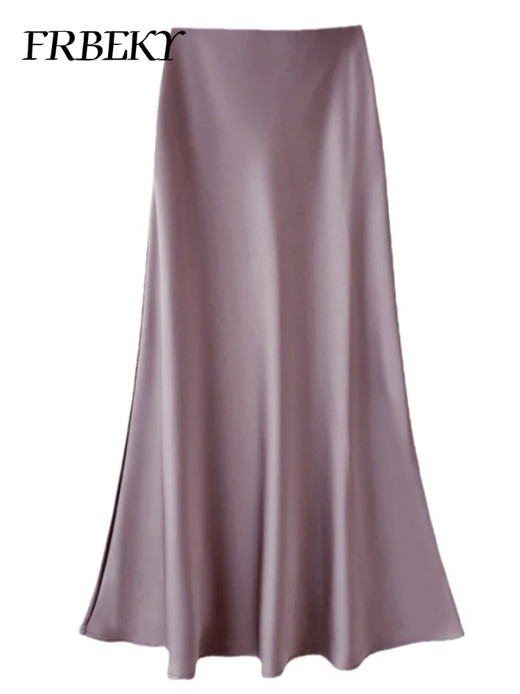 Falda larga de medio cuerpo de satén para mujer, cintura alta, sección delgada, paquete de Color puro, cola de pez a la cadera, nueva