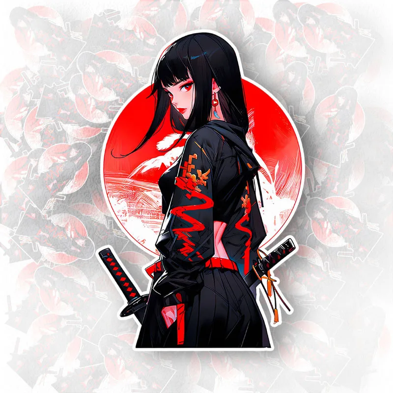 Japanese Anime Female Warrior Car Sticker, Waterproof PVC Vinyl Decal, Scratch & UV Resistant for Car Body & Windshield