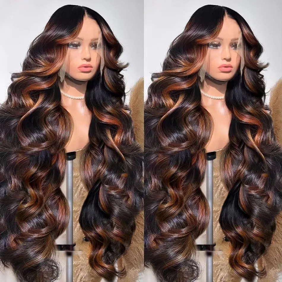 

1B/30 Body Wave Highlight Wig Human Hair 13x6 Hd Lace Front Wig 28 32inch Black Brown 250 Density Curly 13x4 Lace Frontal Wigs