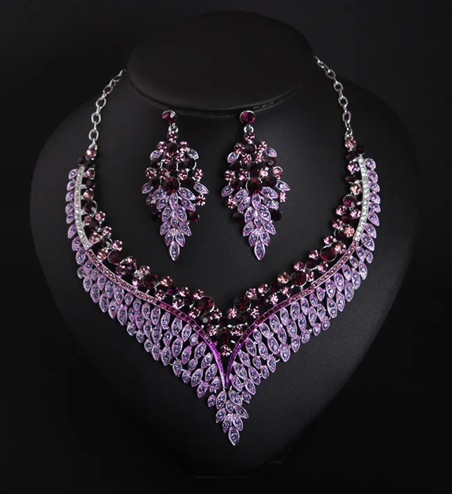 

European and American style oversized diamond stud collar necklace and earrings set for women's formal attire accessory set