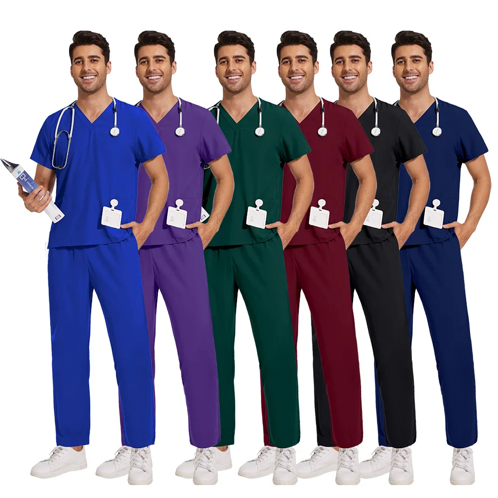 Men's And Women's V-neck Basic Solid Color Quick-drying Fabric Thin Dental Clinic Work Clothes Hand Washing Clothes free custom