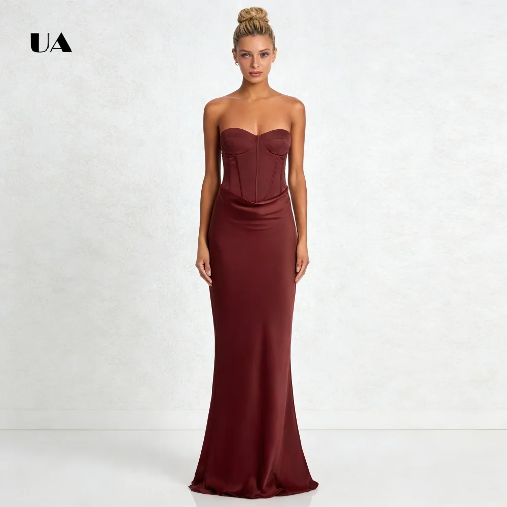 

Fashinable Mermaid Prom Dress with Sweatheart Neck Satin Strapless Evening Dresses for Women Draped Corset Customized Party Gown