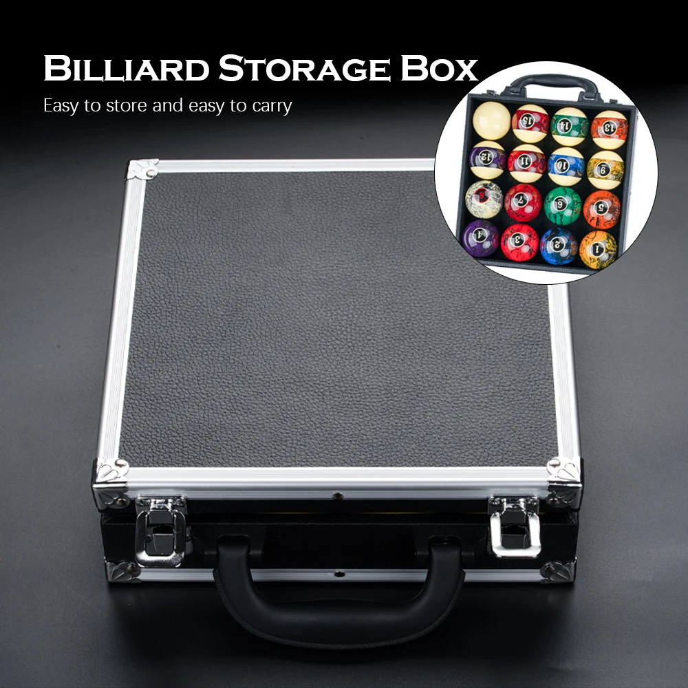 

Billiard Ball Storage Box, Leather Aluminum Ball Box, Carry Handle, PU Accessory for Black 8 Pool Cue, 25cm x 25cm x 7.5cm