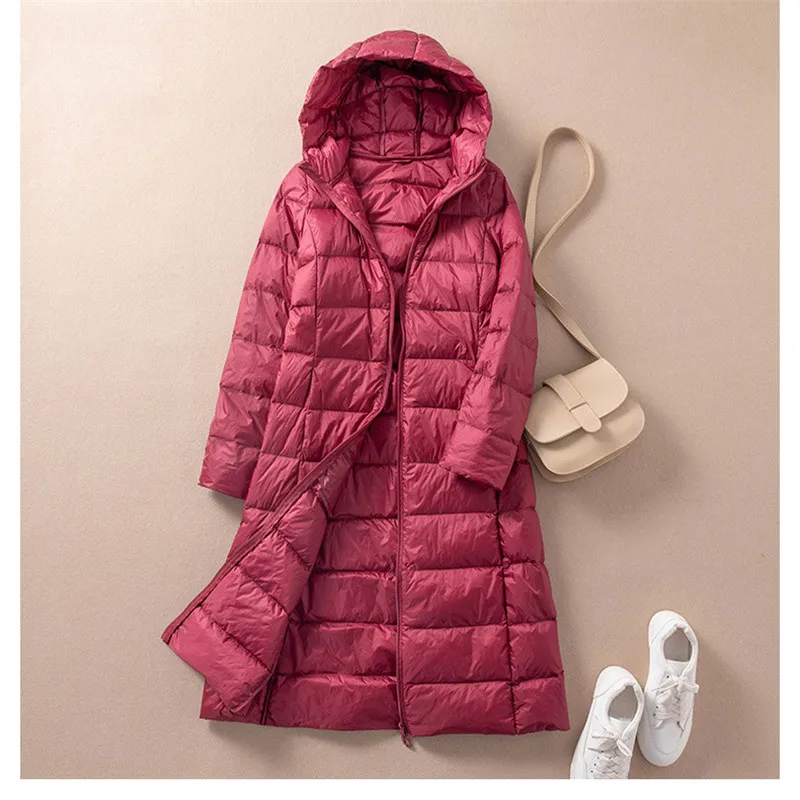 2022 Autumn Winter Women Down Coat Warm Lightweight White Duck Down Jacket Parkas Ladies Loose Long Hooded Windproof Outwears