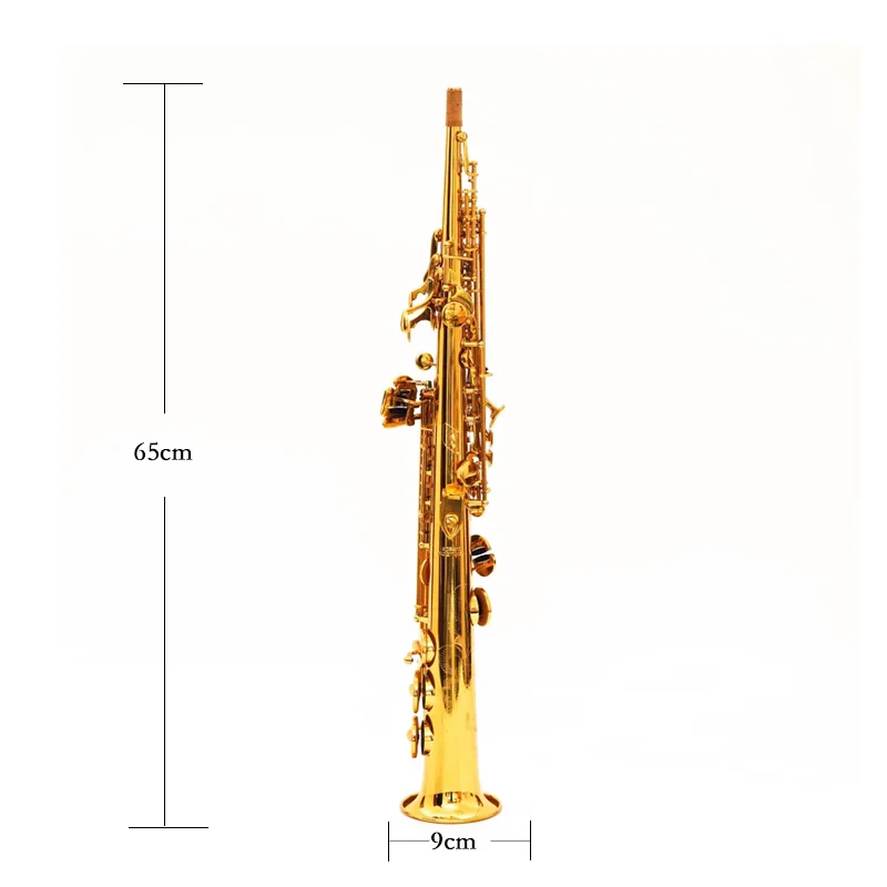 Whole Sale High Grade Professional Bb Golden Sopran Saxophone with Gold Lacquer Finish Brass Instrument Rust Resistant