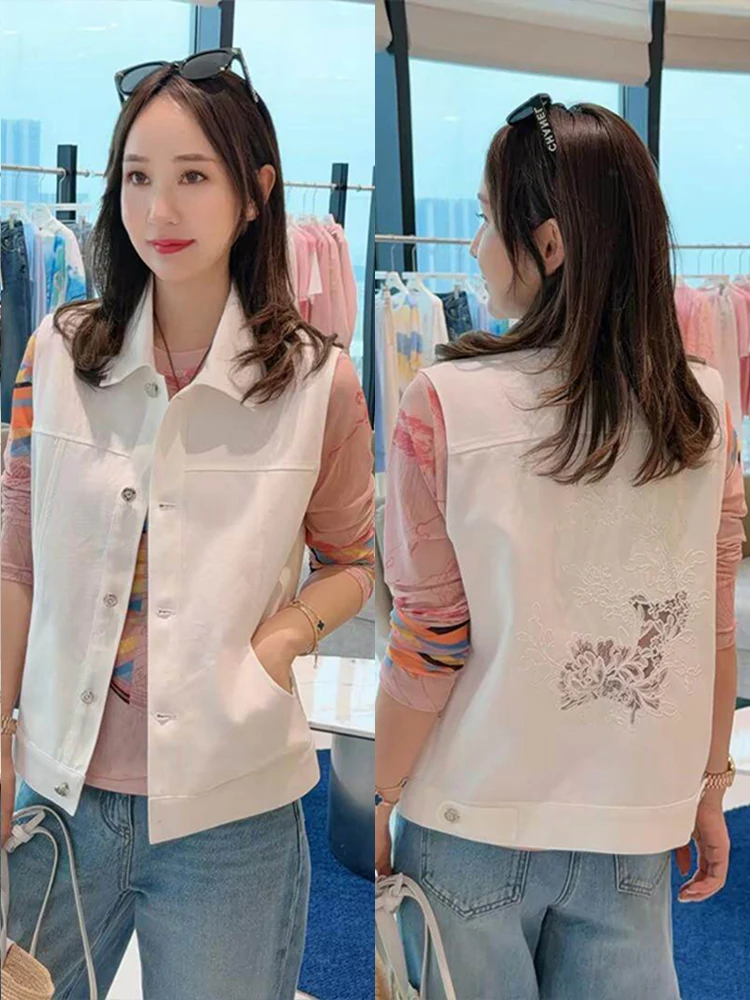 

Casual Lace Vest Women's Spring Autumn 2026 New Style Turn-down Collar Open Cardigan Versatile Slimming Fashionable