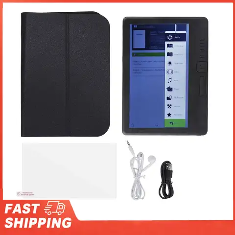 E Reader 7in Color  LCD 16:9 Screen HD 800x480 380MHz Black Protective Case Portable E Reader for EPUB PDF TXT E Reader