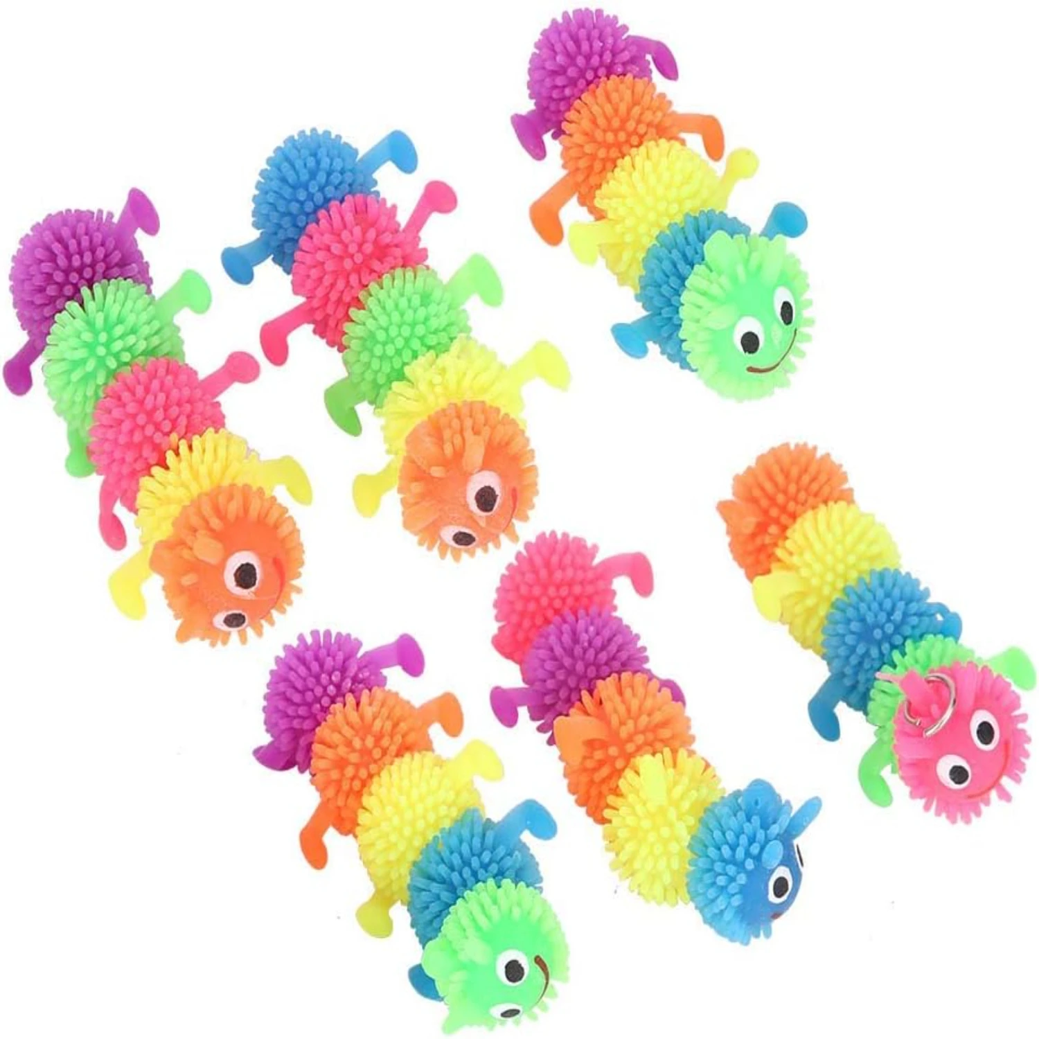 Exciting and Colorful Inchworm Cat Chew Toy Set - Interactive Bundle of 6 Soft Teaser Toys for Cats - Engaging Entertainment for