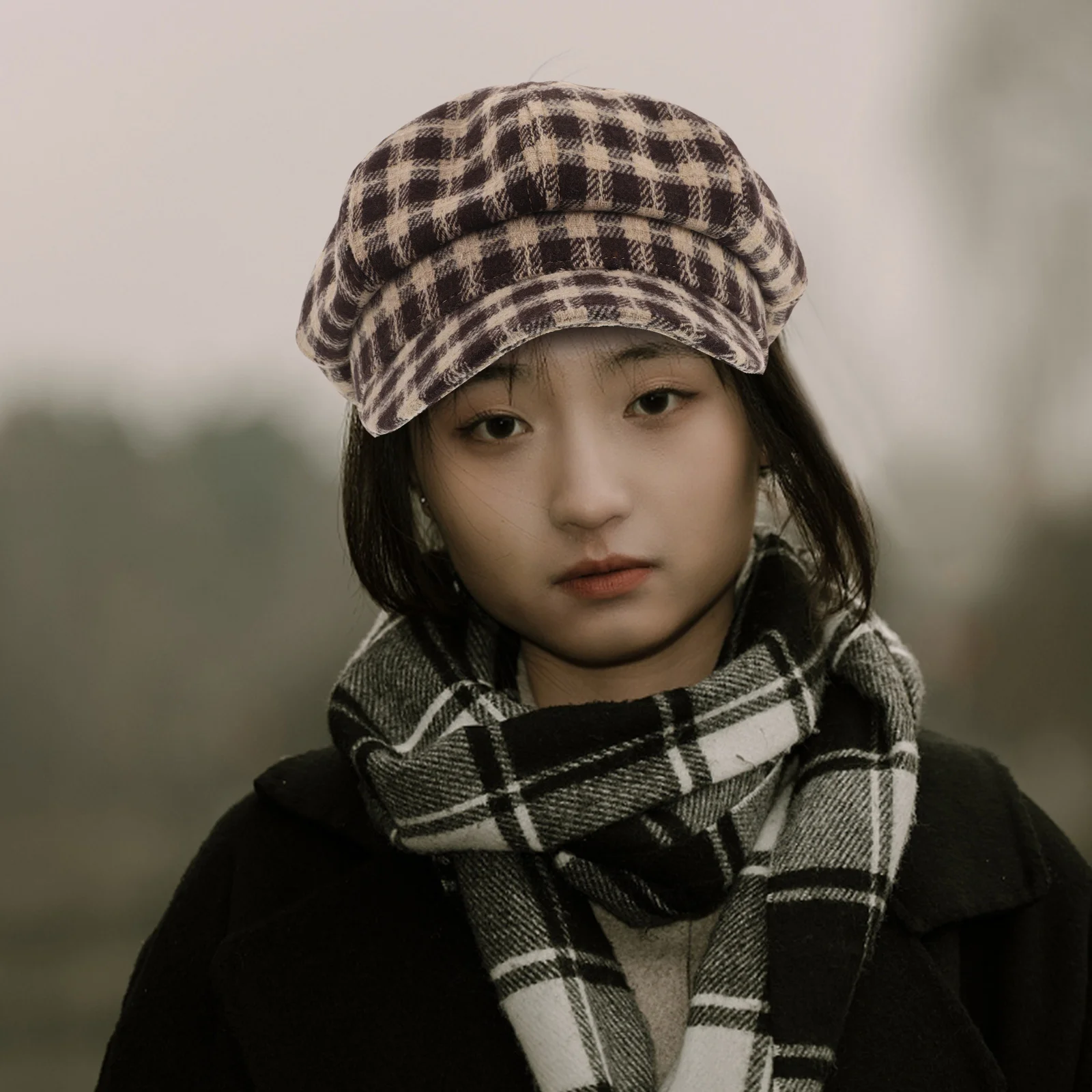 

Cotton Plaid Beret Cap Vintage Newsboy Style Adjustable Size French Beanie Artist Hat Perfect for Painters French Hat