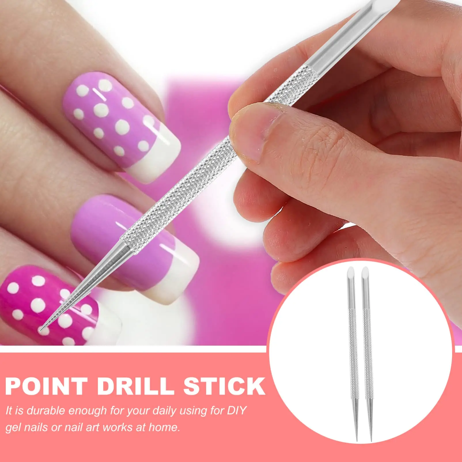 Cuticle Pusher Tool and Nail Cleaner, Professional, Double Ended, Metal, Stainless Steel, Gel Nail Polish Remover, Scraper