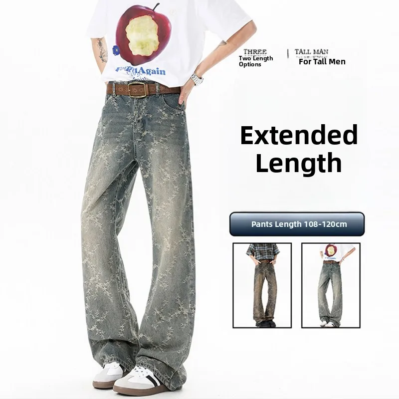

Extended Size 90 Men's Straight Leg Jeans Knife Waed American Retro Casual Wear Resistant Loose Fit Spring Autumn