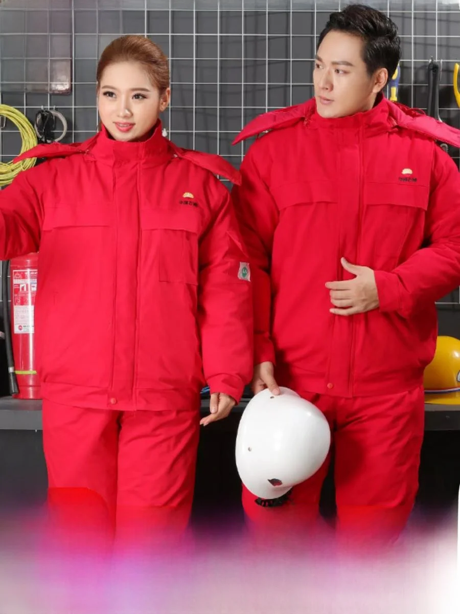 

Thiened Pure Cotton Oil Field Workwear Gas Station Atnt orm Men's Winter Anti-Cold Cotton Blend Workwear Jaet