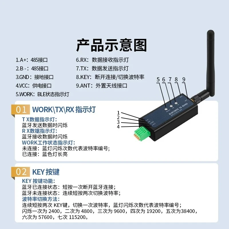 DX-CP24 Wireless Bluetooth Communication Module To 485 Converter Change Wired To Wireless Support Modbus Protocol for Device