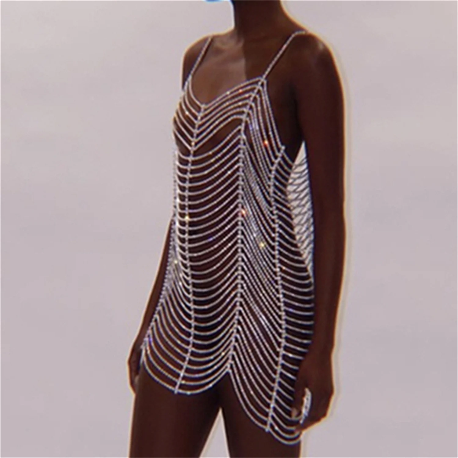 رائعة لامعة متعددة الطبقات الأسود حجر الراين شرابة حزام الصدرية الأعلى مثير كريستال الجسم سلسلة مخلب سلسلة مجوهرات #1