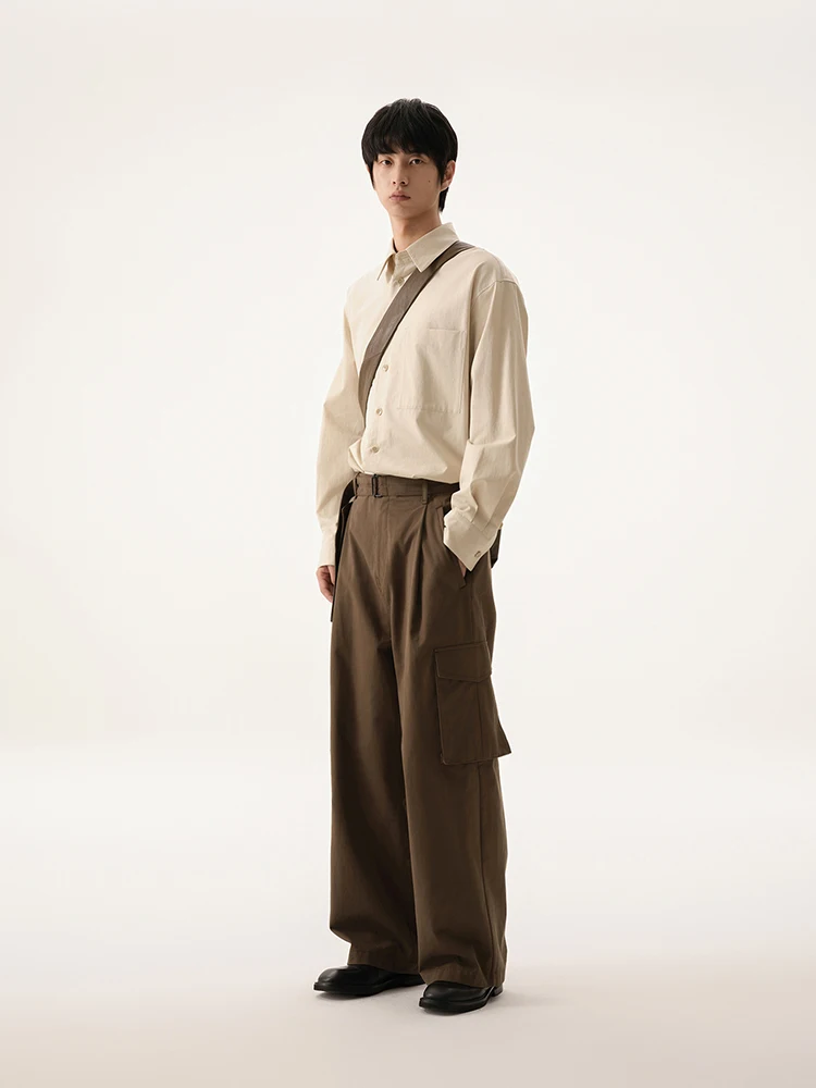 

Whitt Epure WP White River Casual Loose Men's Long Sve irt Cotton Blend Patch ket Design Autumn Faion