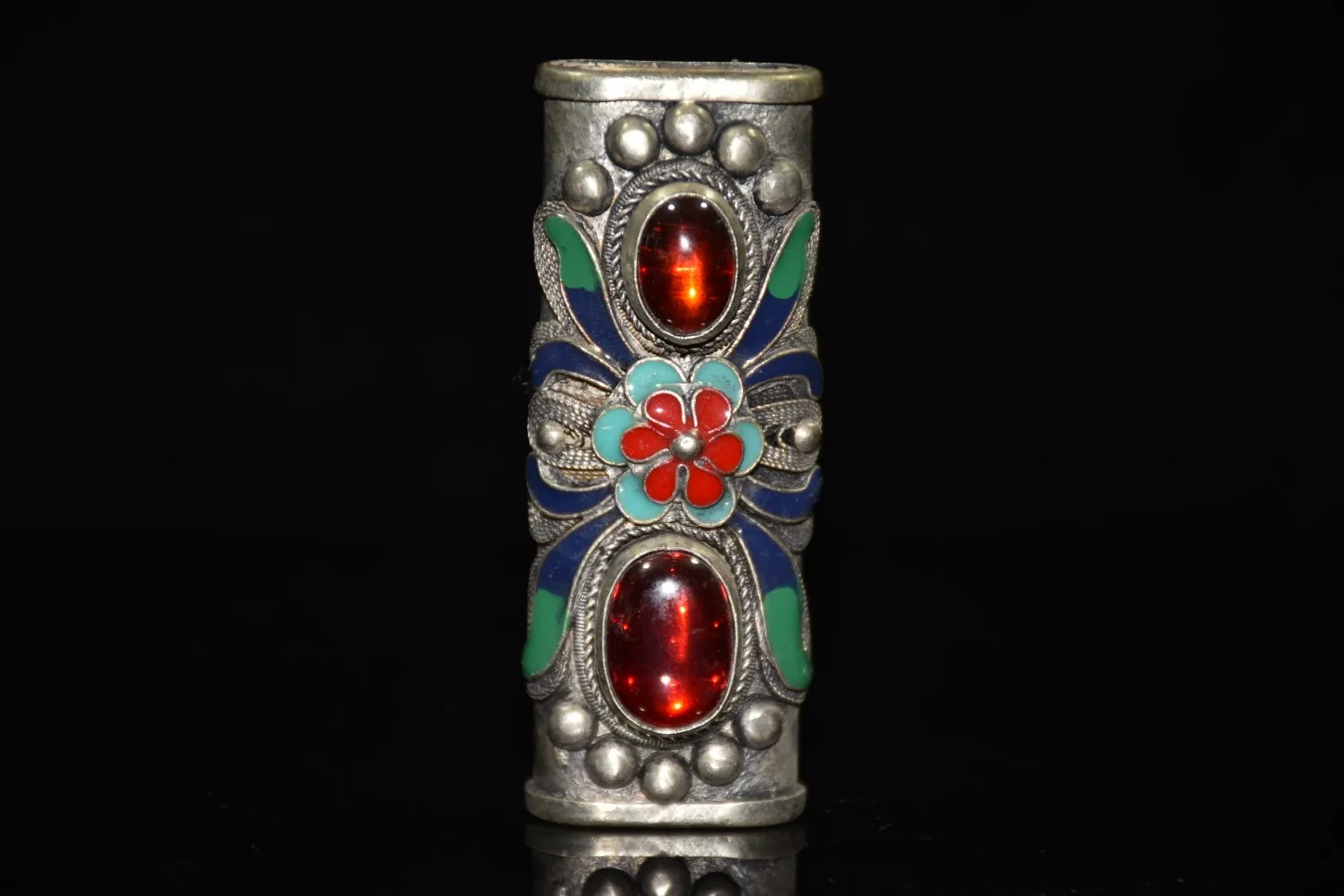 White copper base, hand-pulled wire, Jingtai blue enamel, set with jadeite gemstones, small box decorative piece