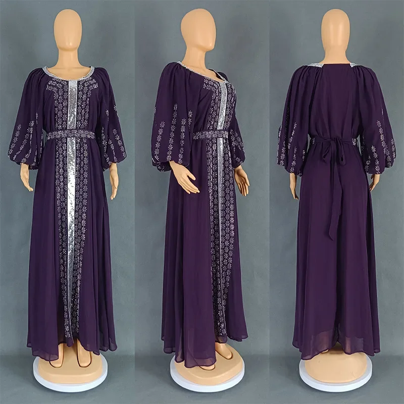 

Элегантное вечернее платье с длинными рукавами для женщин, мусульманская абайя с бриллиантами, шифоновое макси-платье, марокканский кафтан, турецкий арабский длинный халат 2024