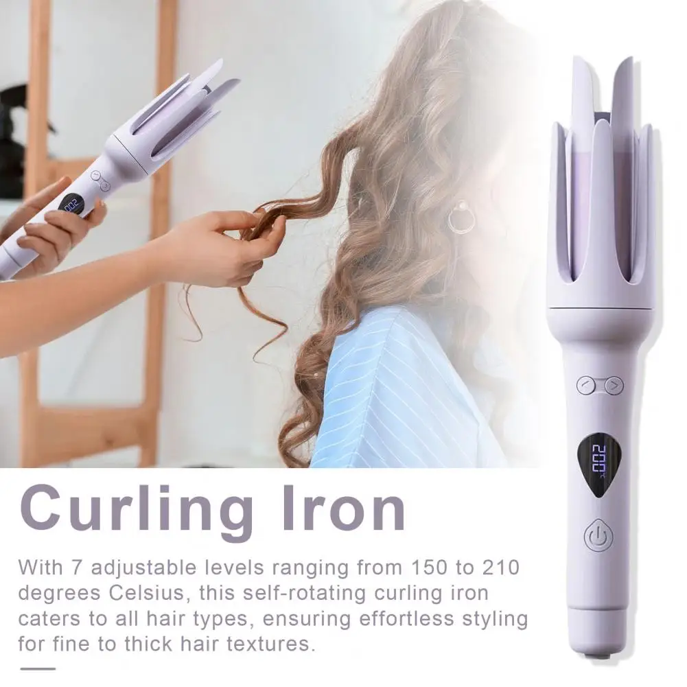 Self-rotating Curling Iron Hair Curling Device Fast Heating 32mm Ceramic Curling Iron with Negative Ions Adjustable for Women