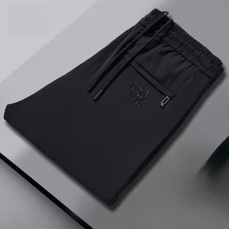 High-End Ice Silk Men's Elastic Casual Pants Loose Sports Thin Straight Leg Long Trousers Youthful Spring Summer Fashion