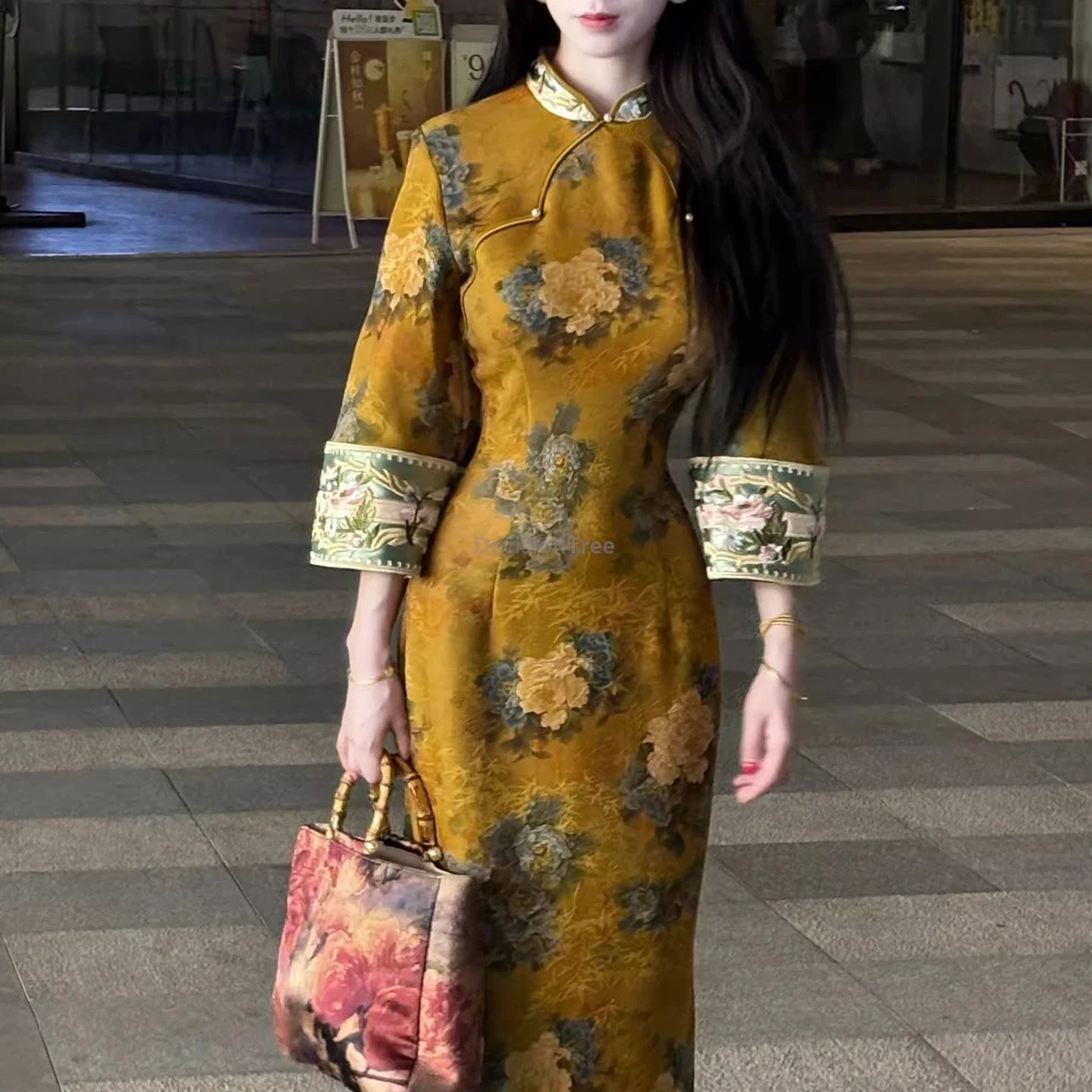 

2025 vintage wide sleeved chinese traditional cheongsam retro trendy printing women's daily qipao elegant literature art qipao