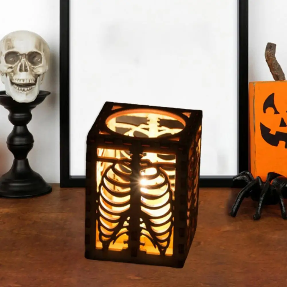 Halloween Shadow Light Decor Halloween Atmosphere Decoration Spooky Halloween Skull Rib Shadow Lamp with Wooden for Home for A